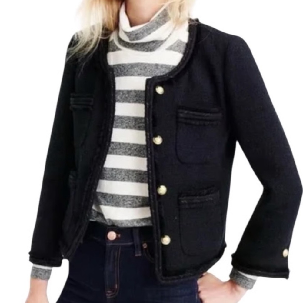 J crew black gold button tweed blazer